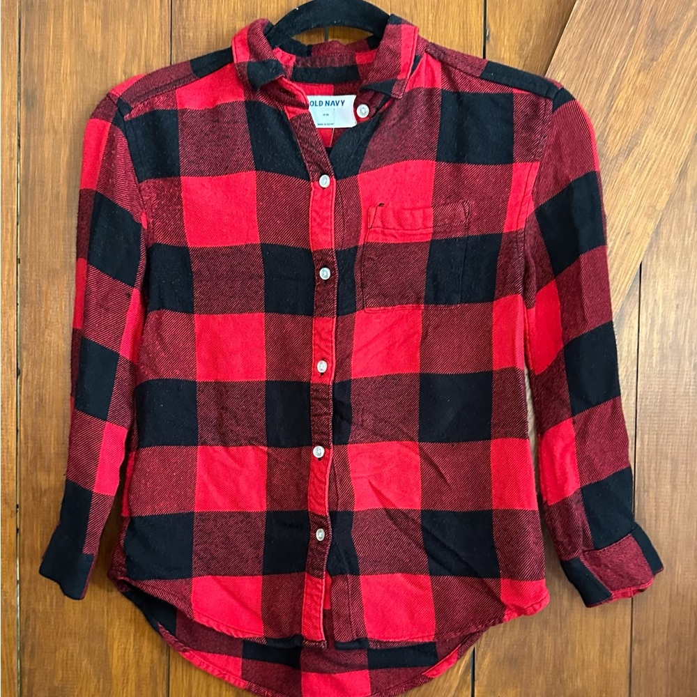 Old Navy Kids Red and Black Checkered Button Down Shirt Size M / 8